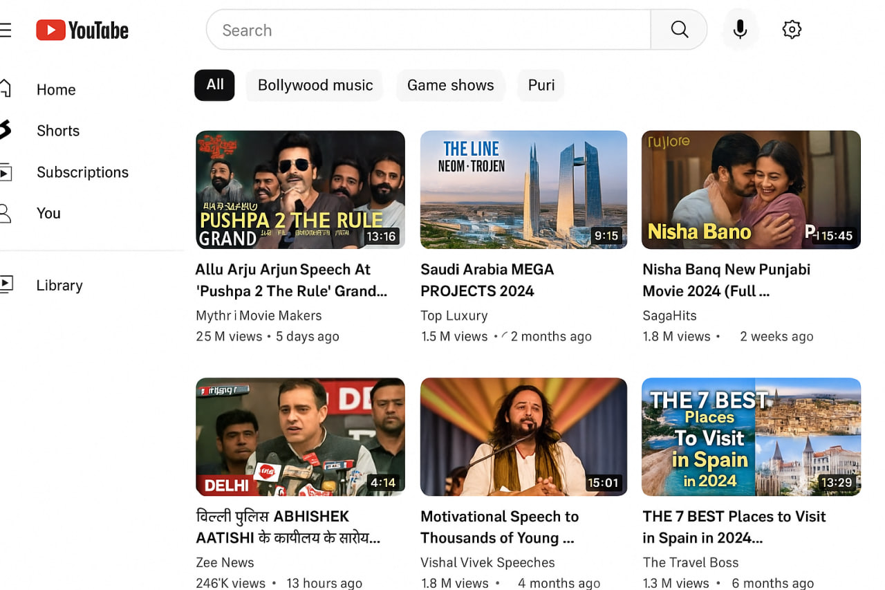 YouTube 异常推荐截图